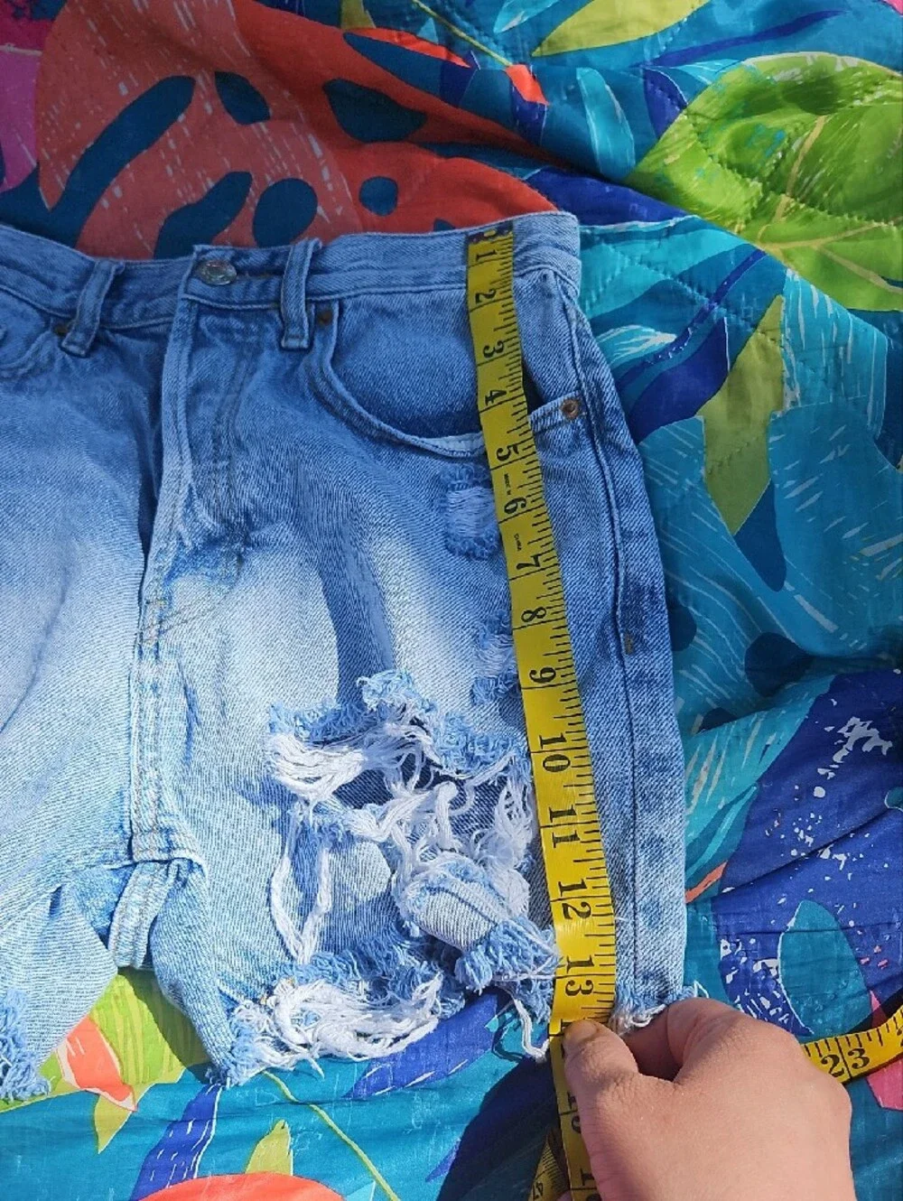 Women's Light Blue Distressed Denim Shorts